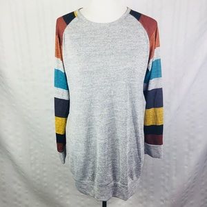 Harhay Long‎ Sleeve Heather Gray Multicolor Top SzM